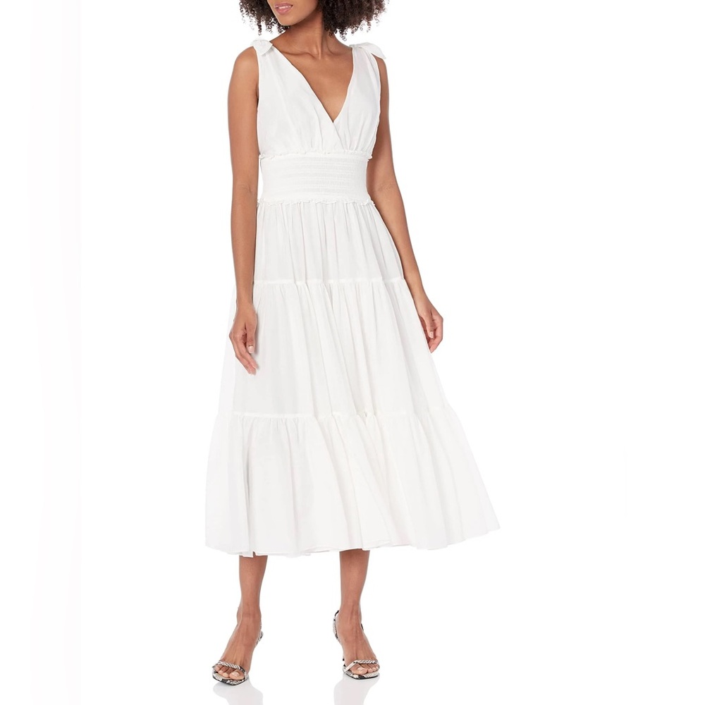 Cinq à Sept Tamar Tiered Smocked Dress in Ivory, Size 8 New w/Tag Retail $395